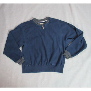 Vtg Champion Sweatshirt Mens Size XL Blue Fleece Logo Active Casual Henley Neck